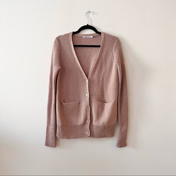 T Alexander Wang Tan Cotton Button Front Pocket Cardigan Sweater - Picture 2 of 8